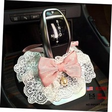 Car Gear Shift Knob Cover, Cute Bow Lace Tie Shifter Stick Protective Pink
