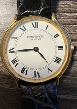 Raymond Weil 7005 Geneve Swiss,White Dial Gold Case - Manual Wind - SEE DESCRIPT