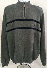 Chaps Sweater Size XL Dark Gray 2 Black Stripes 1/4 Zip Mock Neck Long sleeves