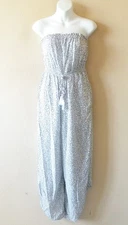 Japna Blue Pink Abstract Strapless Boho Flare Legs Jumpsuit Romper Size Small