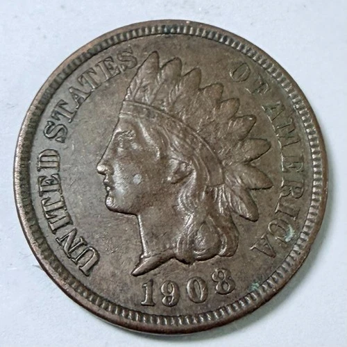 1908 Indian Head One Cent Penny Very Fine Details #5693