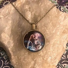 Aquarius Zodiac Sign Astrology Bronze Cabochon Glass Boho Pendant Necklace -New