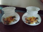 Set 2 Pair Vintage GWTW Hurricane Lamp Shade Milk Glass Yellow Rose Fitter Globe