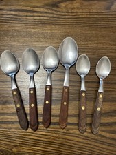 6 Miscellaneous Stainless Wood Handle Tablespoons Different Sizes See Pictures