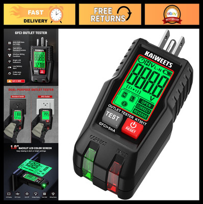 GFCI Outlet Tester with LCD Display, 3-Prong Wiring Detector, Voltage Checker To