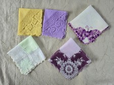 5 Vintage Handkerchiefs Net lace, Crocheted  others, wedding