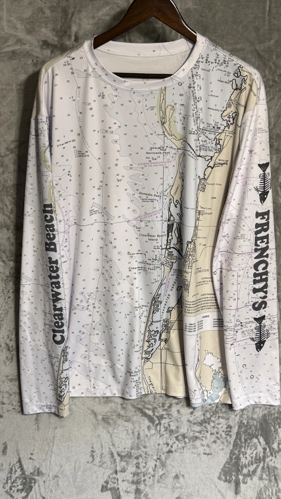A1A Outfitters Mens XL Nautical Map Shirt Clearwater FL Fishing UPF 50 Coastal