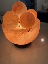 Himalayan Fire Bowl Salt Lamp Table Desk Dimmable Night Light 6 Massage Balls