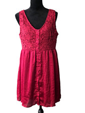 NWT Belinda sleeveless V-neck Red Wind  Lace & Silk Dress Size L Button Up 001