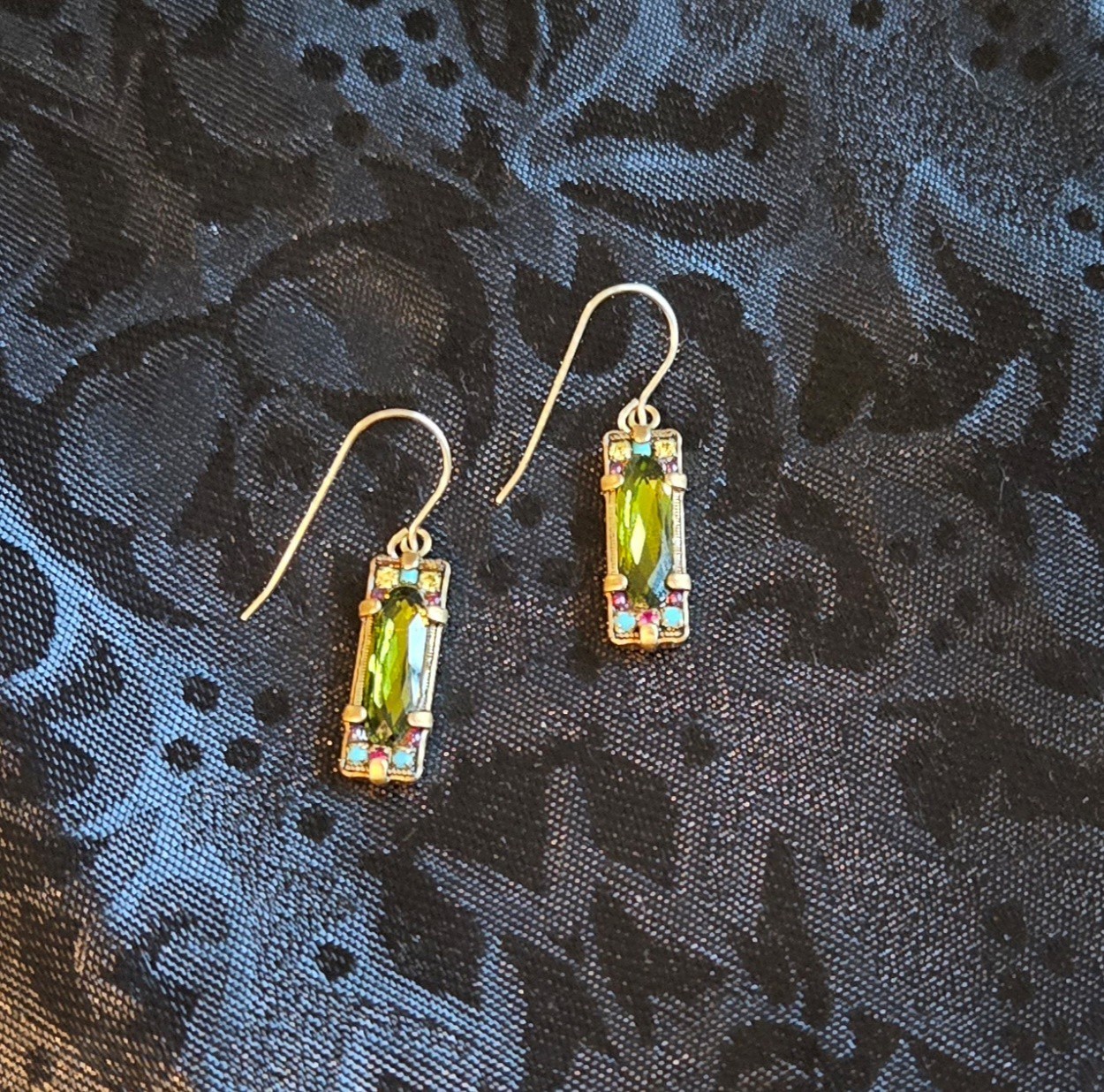 Art Deco Style Rectangular Drop/Dangle Earrings w… - image 1