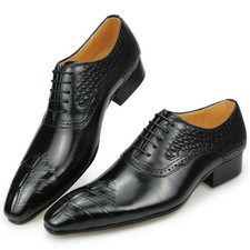 Men Modern Formal Oxford Lace Up Dress Shoes FashionBlack Leather Footwear Flat