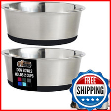 GORILLA GRIP 2-Cup Stainless Steel Dog  Cat Bowls - Set of 2, Non-Slip, Black