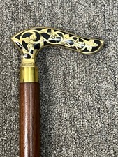 Vintage Designer Brass Handle Antique Style Victorian Cane Wooden Walking Stick