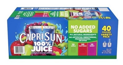 Capri Sun 100% Juice Variety Pack, 6 fl. oz. pouches, 40 pk.