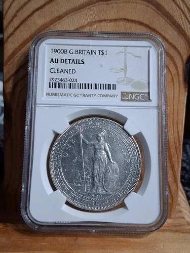 1900 B Great Britain Trade Dollar NGC AU Details Cleaned