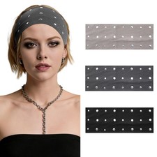3 PCS Grommet Headband Y2K Punk Eyelets Elastic Wide Metal Gothic Rock Hair