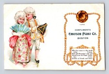 Colonial Boy & Girl White Wigs Emerson Piano Co Boston MA Victorian Trade Card