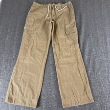 Vintage Y2K Eddie Bauer Womens 10 Tan Corduroy Cargo Pants Drawstring Cotton