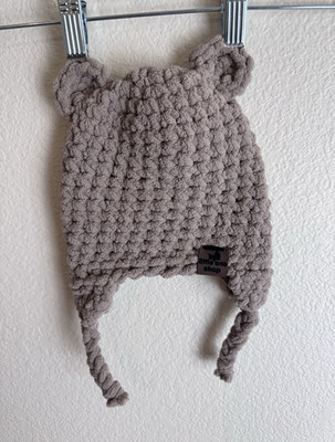Little One Shop Handmade Beige Crochet Bear Earflap Hat w/ Ties One Size