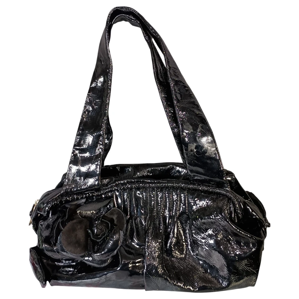 Bolso de Hombro Renato Angi Bolso Cartera Negro Charol Flor Italia Foto 3 de 4