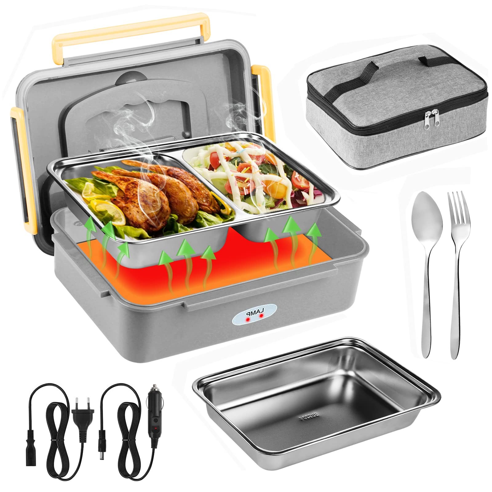 Portable 3-in-1 Electric Lunch Box Food Warmer for 12V 24V 110V