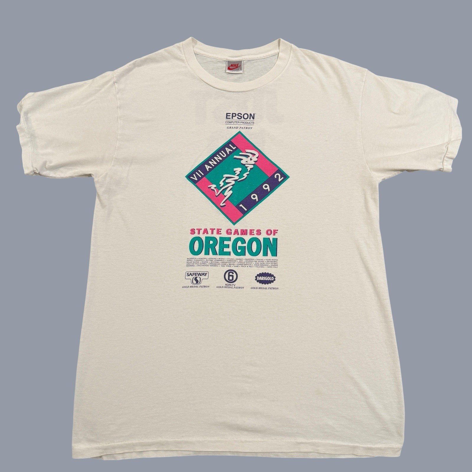 Vintage Nike Just Do It T-Shirt Large White 1992 State Games Oregon Made USA