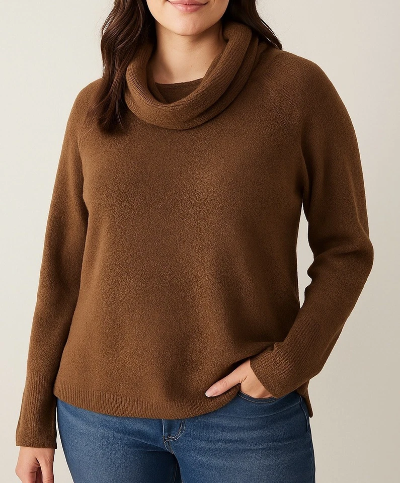 Style & Co Sweater Women’s Sz Large Brown Cowl Neck Ribbed Waist Cuffs - Image 2 of 4