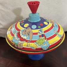 Vtg Schylling Spinning Top Circus Lithographs Colorful Toy 2001 Works FREE SHIP