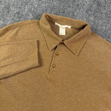 Perry Ellis Mens Polo Shirt XL Brown Long Sleeve 100% Cotton USA Made Classic
