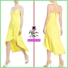 Alice + Olivia Cobi Sleeveless Bright Yellow Sweetheart Ruffled Midi Dress Sz 6