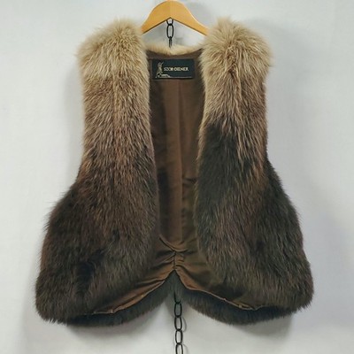 Szor Diener Fox Fur Vest Cream to Brown Gradient Elongated Arm Holes Monogramed
