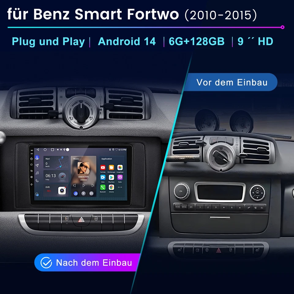 8 Kern 6+128G Carplay Android 14 Für Smart Fortwo 451 2010-15 Autoradio GPS i - Bild 2 von 4