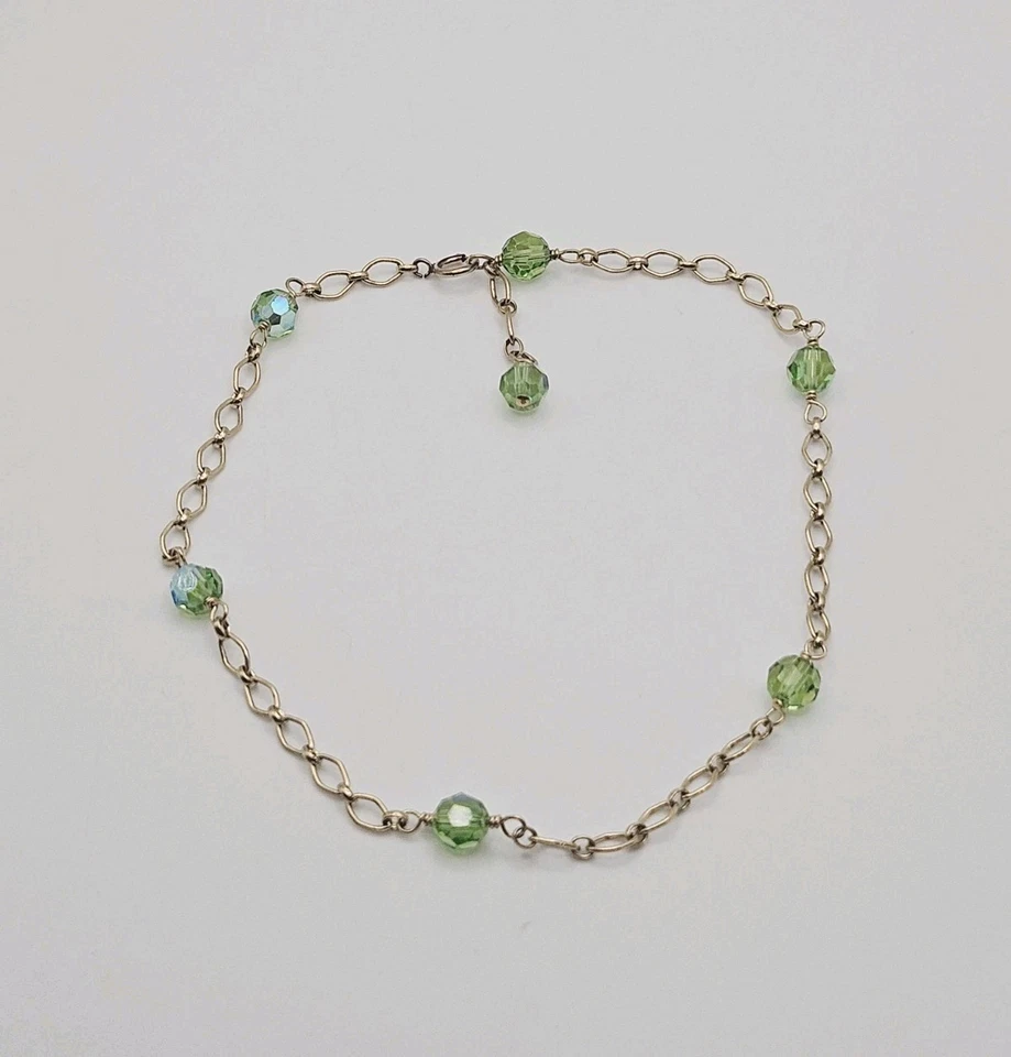 Tobillera de cadena de 3 mm con cuentas de peridoto vintage de 5,5 mm llena de oro de 14k 11" Foto 4 de 4