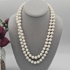 Vintage Japan Double Strand White Necklace 20" Beaded Knotted Classic Wedding