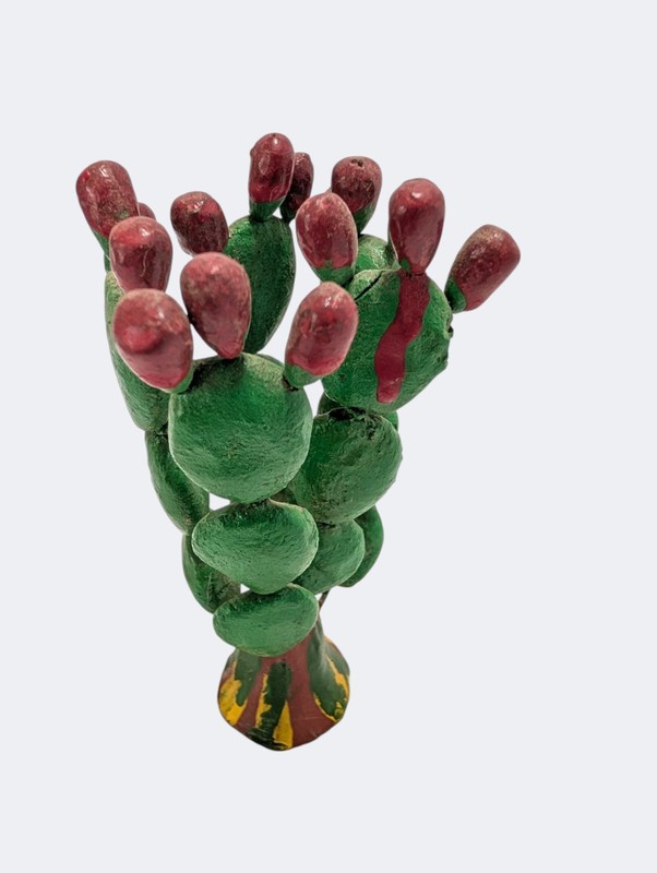 Mexican Folk Art Clay Cactus Sculpture Hand Painted Pottery Southwest Decor