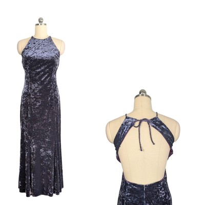 Dave Johnny Prom Dress Maxi Gown M Blue Vintage 90s Y2K Goth Crushed Velvet