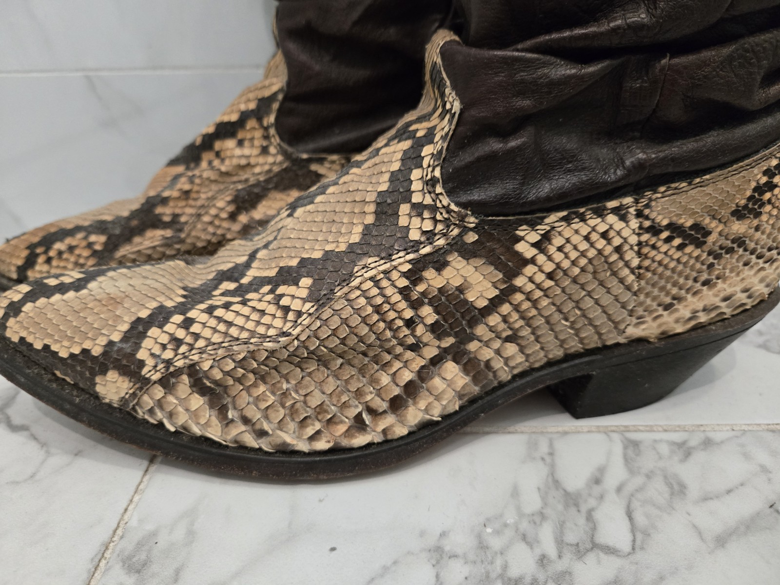 Genuine Upper Brown Leather Western Python Snakes… - image 7