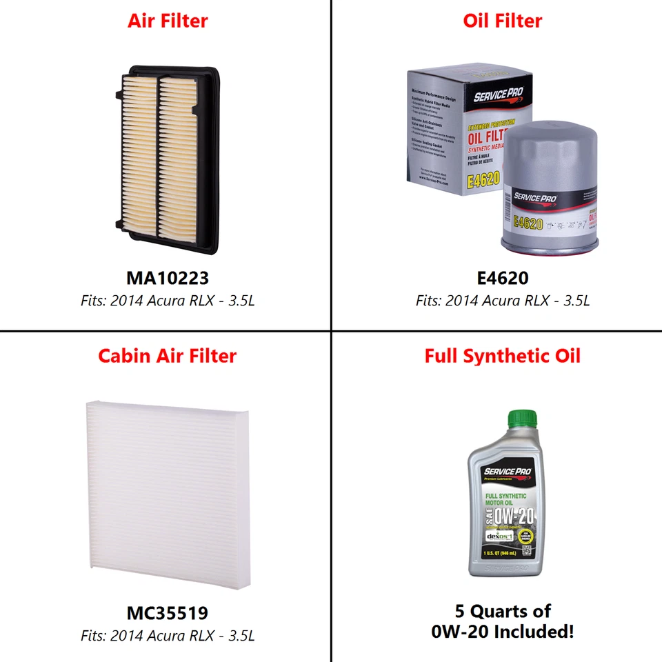 2014 Acura RLX 3.5L Complete Oil, Air & Cabin Filter Kit (0W-20) - Изображение 2 из 4
