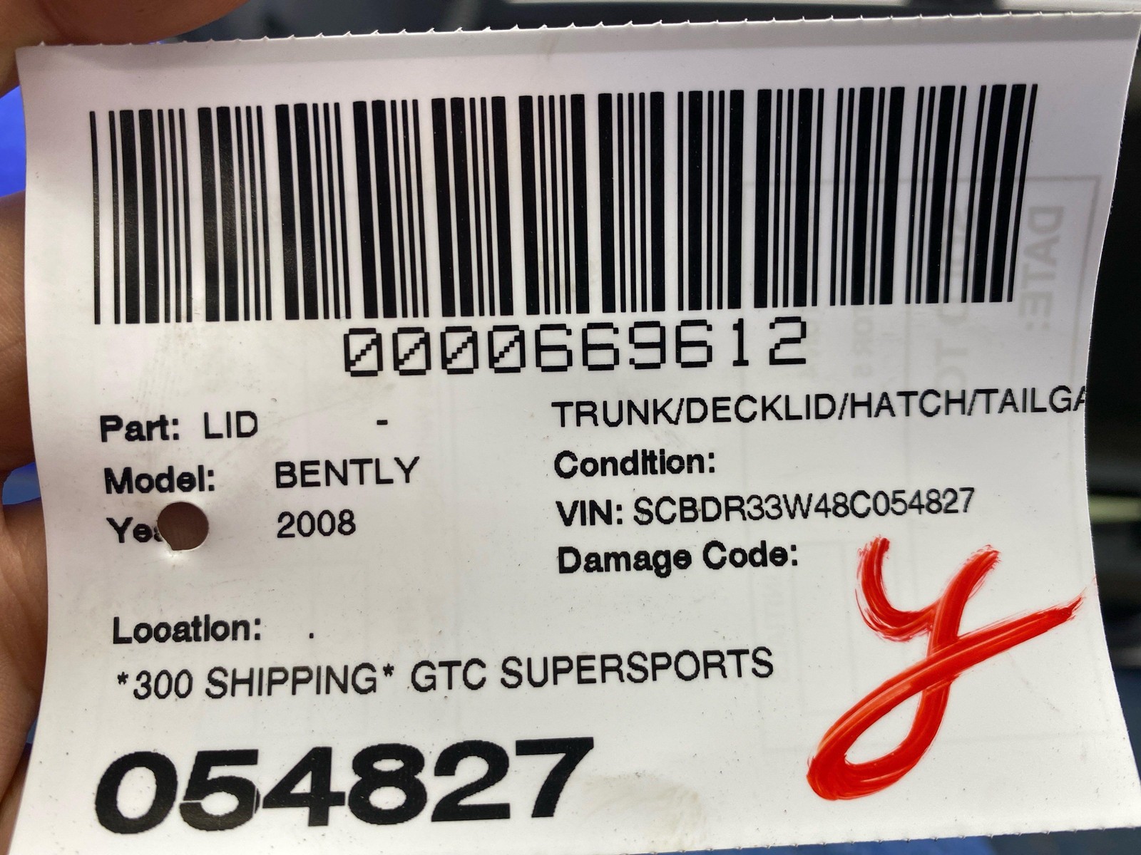 2006-2010 BENTLEY CONTINENTAL GTC SUPERSPORTS REAR TRUNK LID HATCH ASSEMBLY NOTE