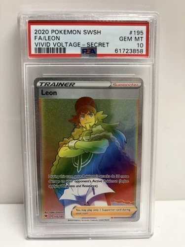 PSA 10 Leon 195/185 Secret Rare Rainbow Vivid Voltage Pokemon Card GEM MINT
