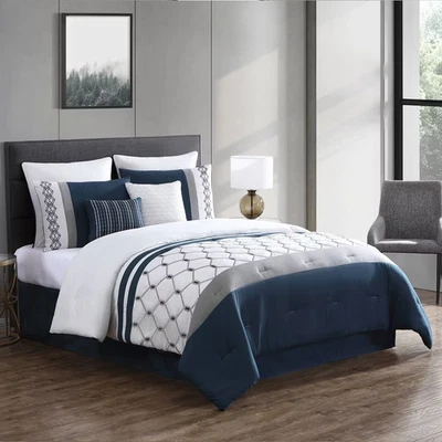 HALLMART COLLECTIBLES 8pc King Ellison Embroidered Colorblock Comforter Bedding Set - Dark Teal