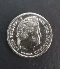 Antique 1847 French Silver Coin 25 Cent.  Louis Philippe I Roi Des Francais