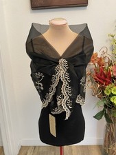 Filipiniana Alampay Organza Shawl Hand Embroidered Floral w/ Pearl-like Accent