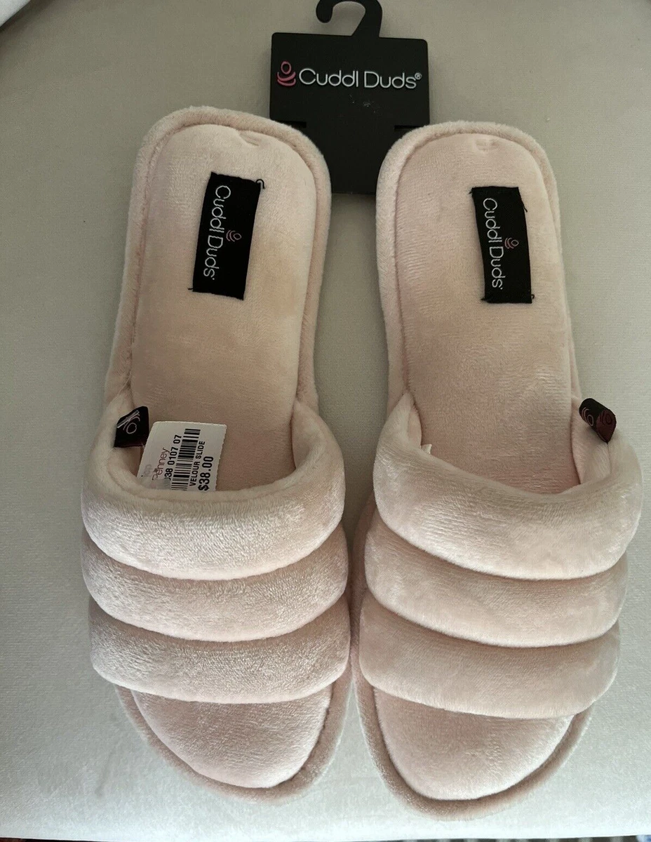 Cuddl Duds women s slipper size 7 8 pink velour soft slides slip