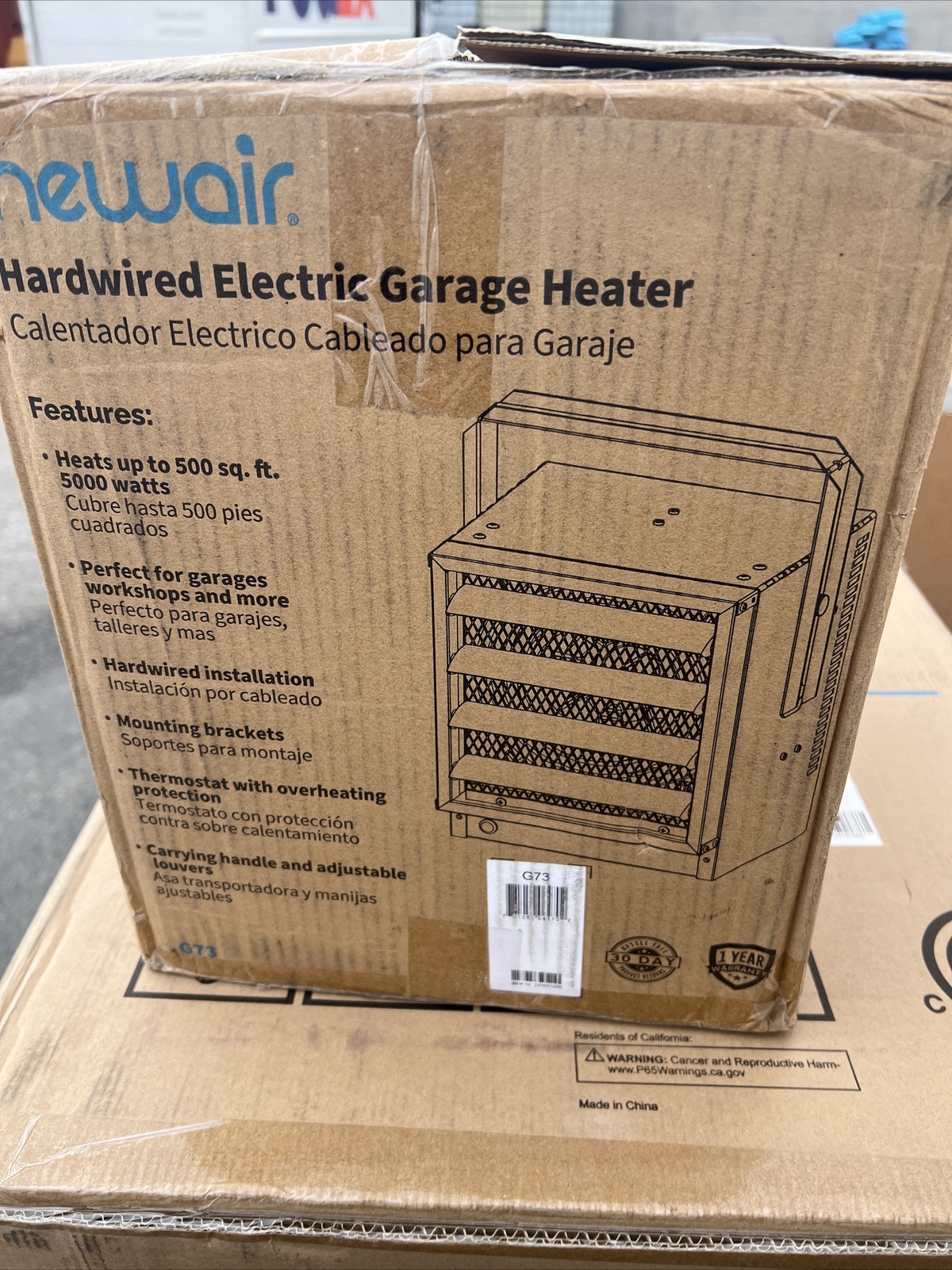 Electric Garage Heater, Ceiling Mounted 500 Sq. Ft. NewAirG73 Hard Wired No Cord