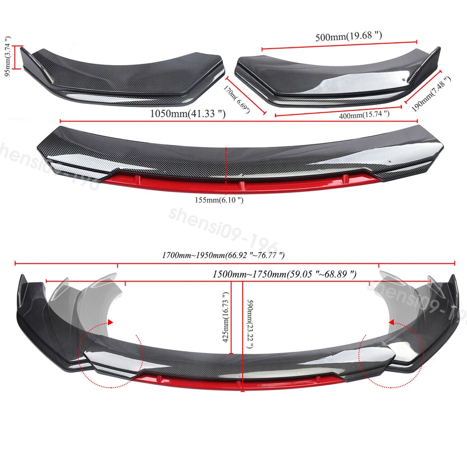 Carbon Style Front Bumper Lip Splitter Spoiler Red Chin For Chevy Monte Carlo SS Foto 3 de 4
