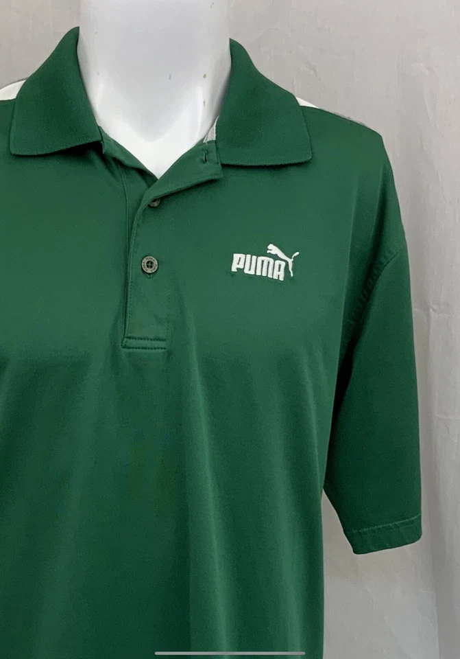 Camisa Polo Puma Mediana Para Hombre Verde Brazo Rayas Mezcla Algodón SS YGI N2-520 Foto 3 de 4