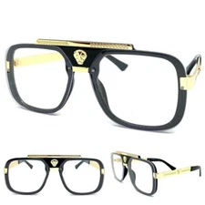 Men Classy Elegant Retro Hip Hop Style Clear Lens EYE GLASSES Black & Gold Frame