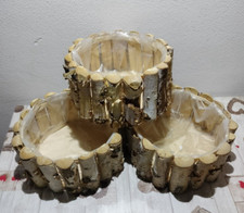 Set 3 fioriere in legno rotonde di corteccia porta vaso tondo cestino per fiori