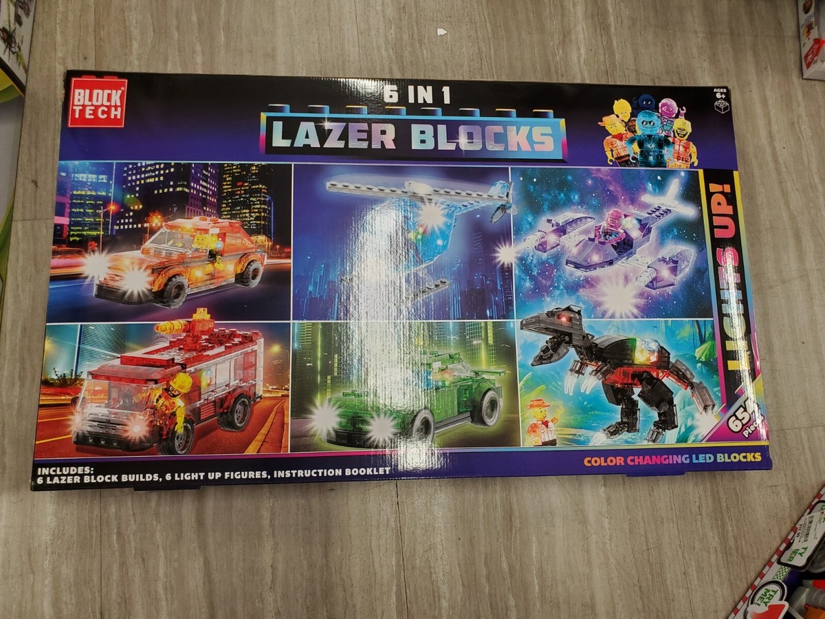 Block Tech Lazer Blocks LED Power Blocks LIGHT UP 6 in 1 Set 654